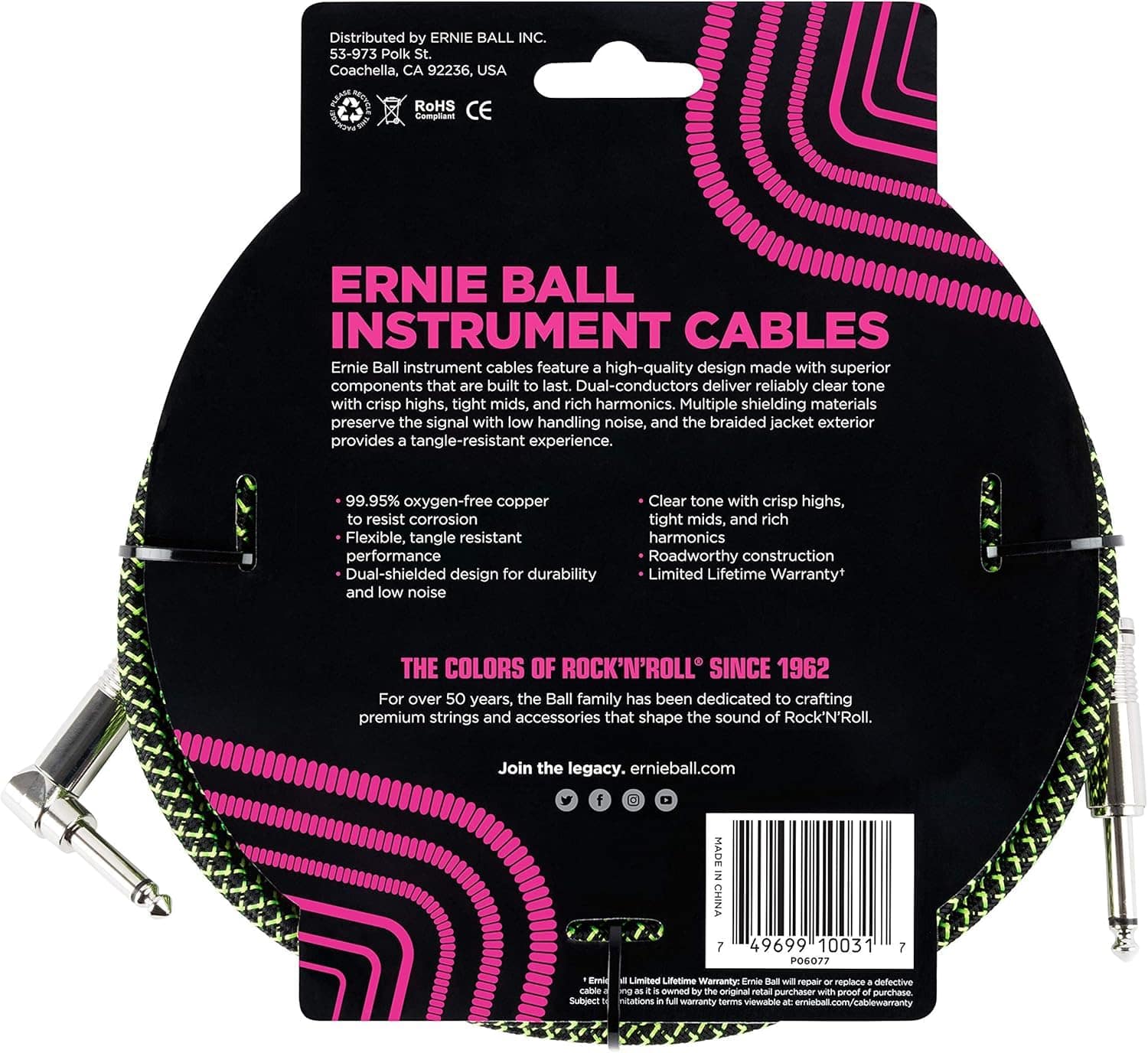 Cable de Instrumento Trenzado Ernie Ball Recto Ángulo 10 - Imagen 4