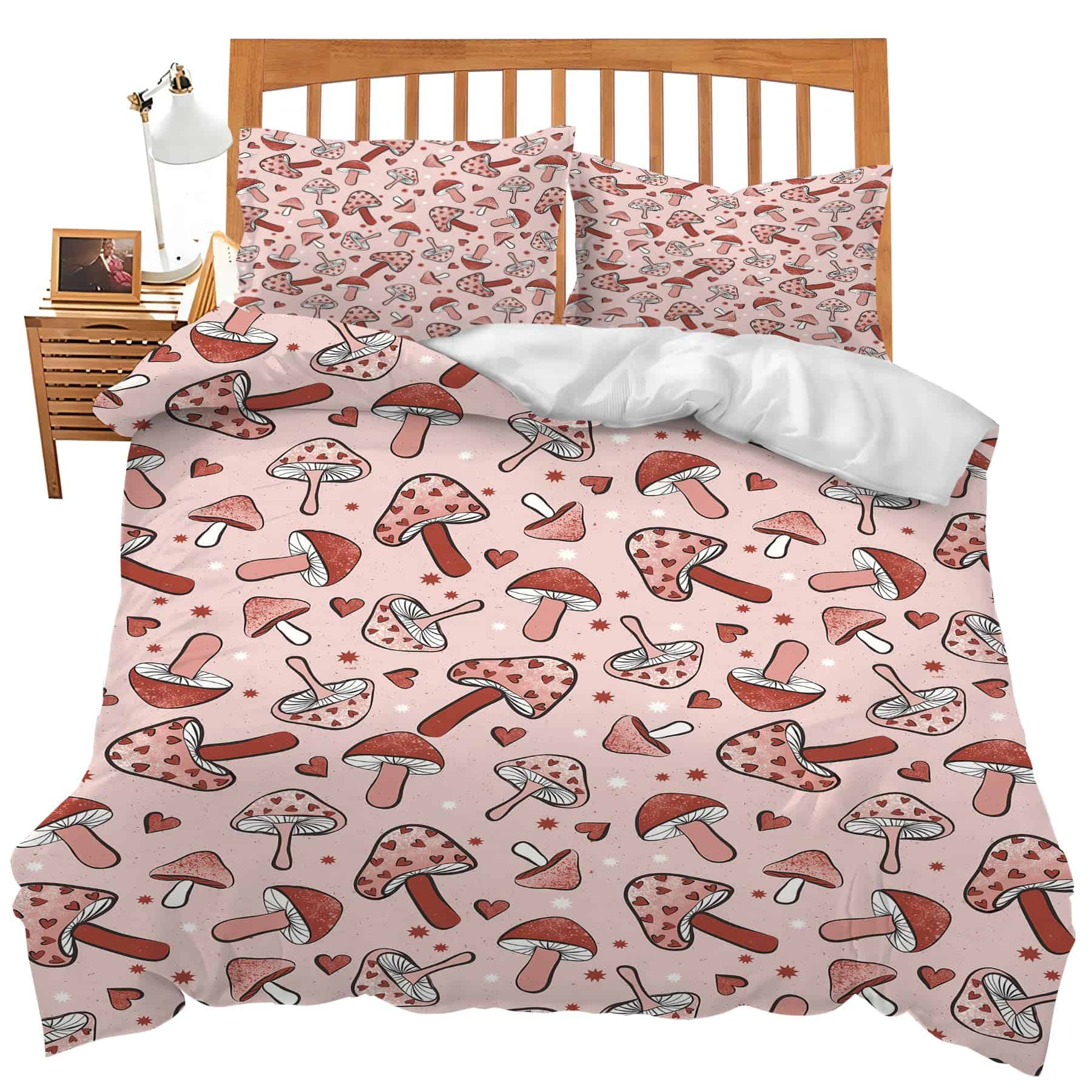 Juego de Cama con Temática de Hongos Set de Edredón Funda