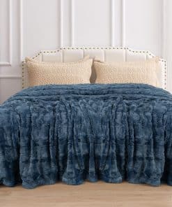 TOONOW Manta de Lujo de Piel sintética, Doble -Azul Marino