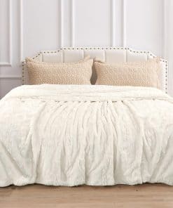 TOONOW Manta de Lujo de Piel Sintética, Doble -Blanco Crema