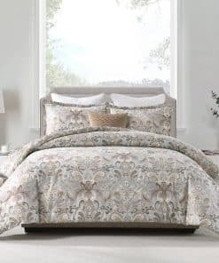 Juego de edredón de algodón 100% Queen Finlonte Damask,