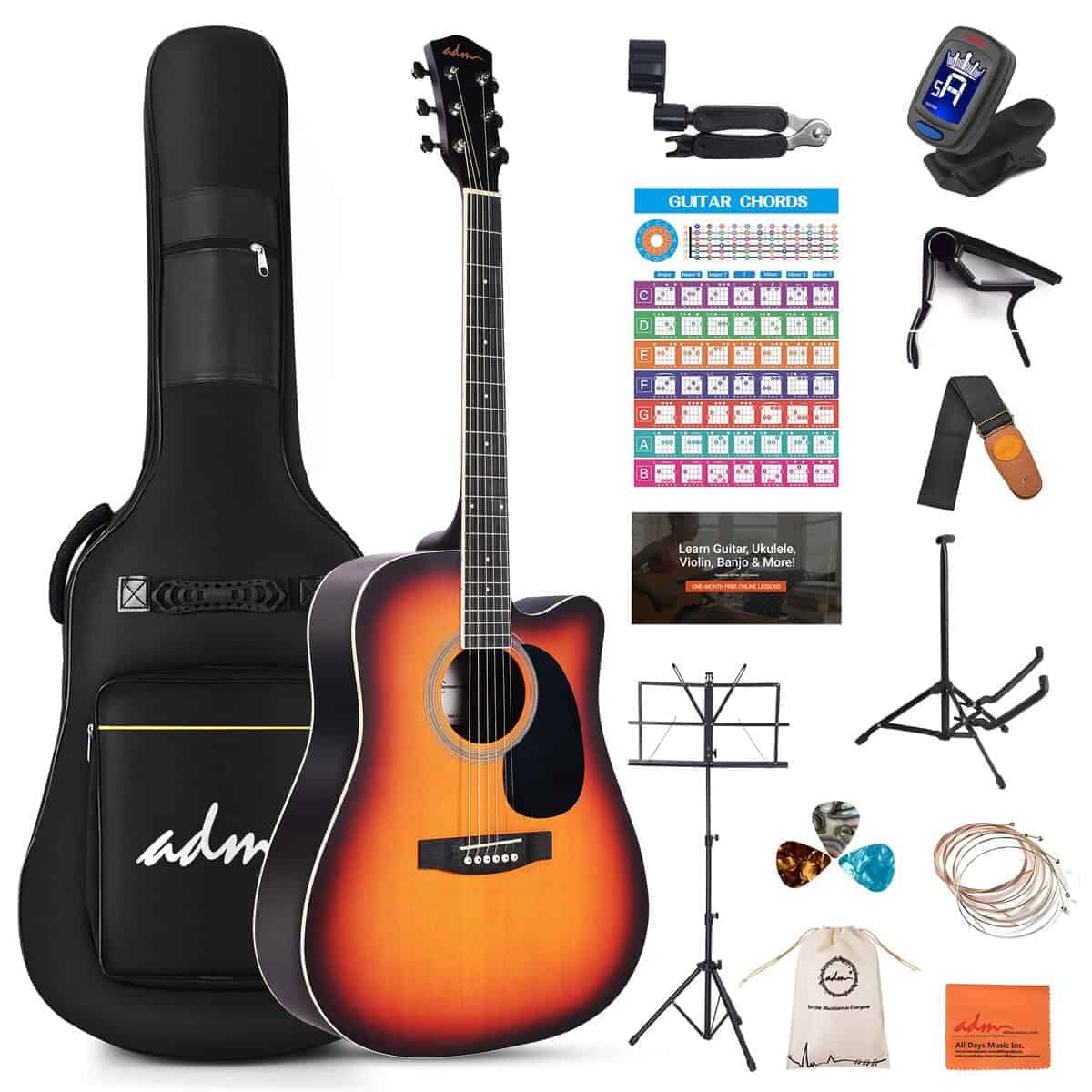 Kit de Guitarra Acústica ADM con Lección Gratuita para