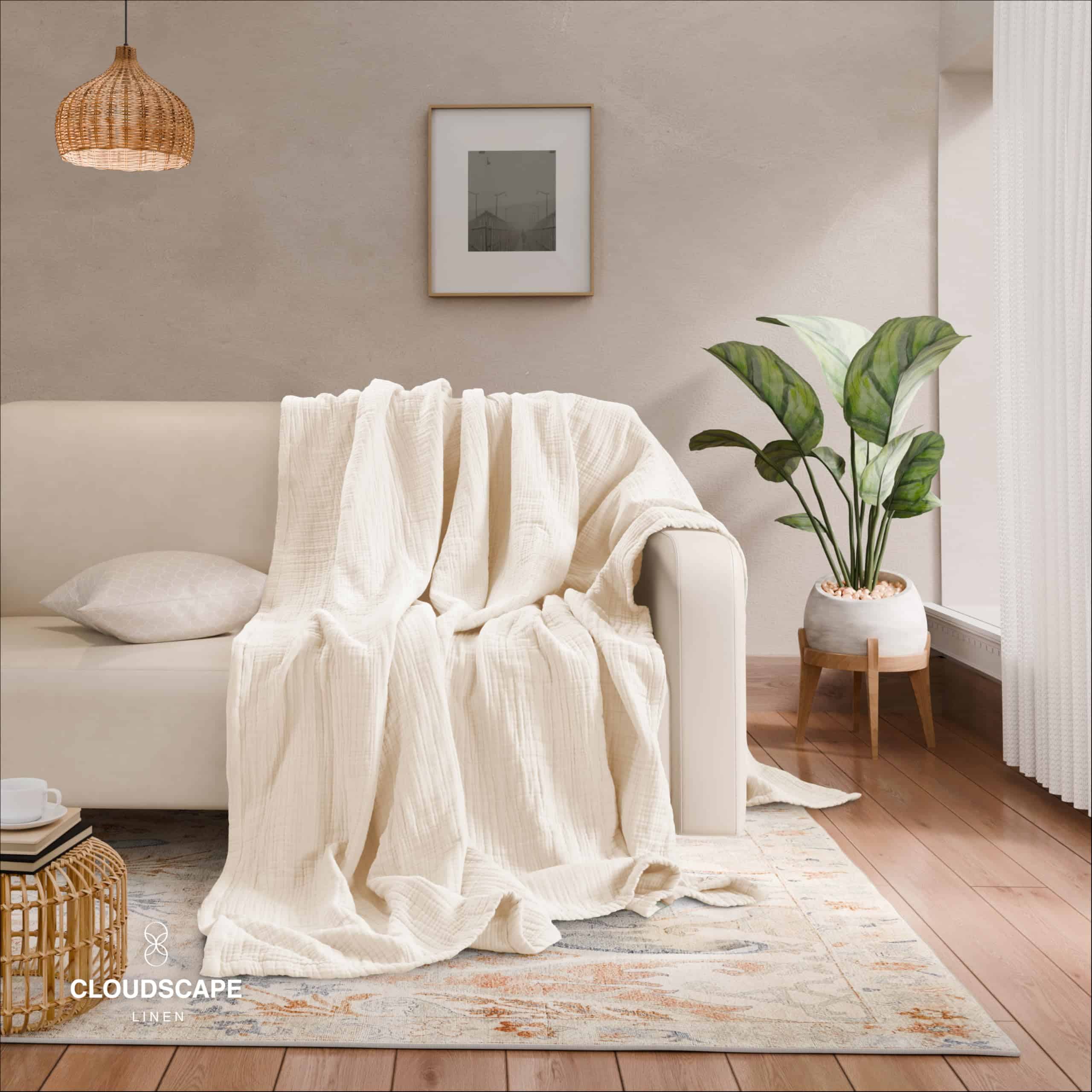 Manta de Lino y Algodón Cloud Scape Tamaño Individual para - Imagen 10