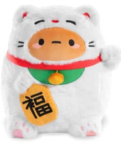 Peluche de Papa Tayto vestido como gato de la suerte de