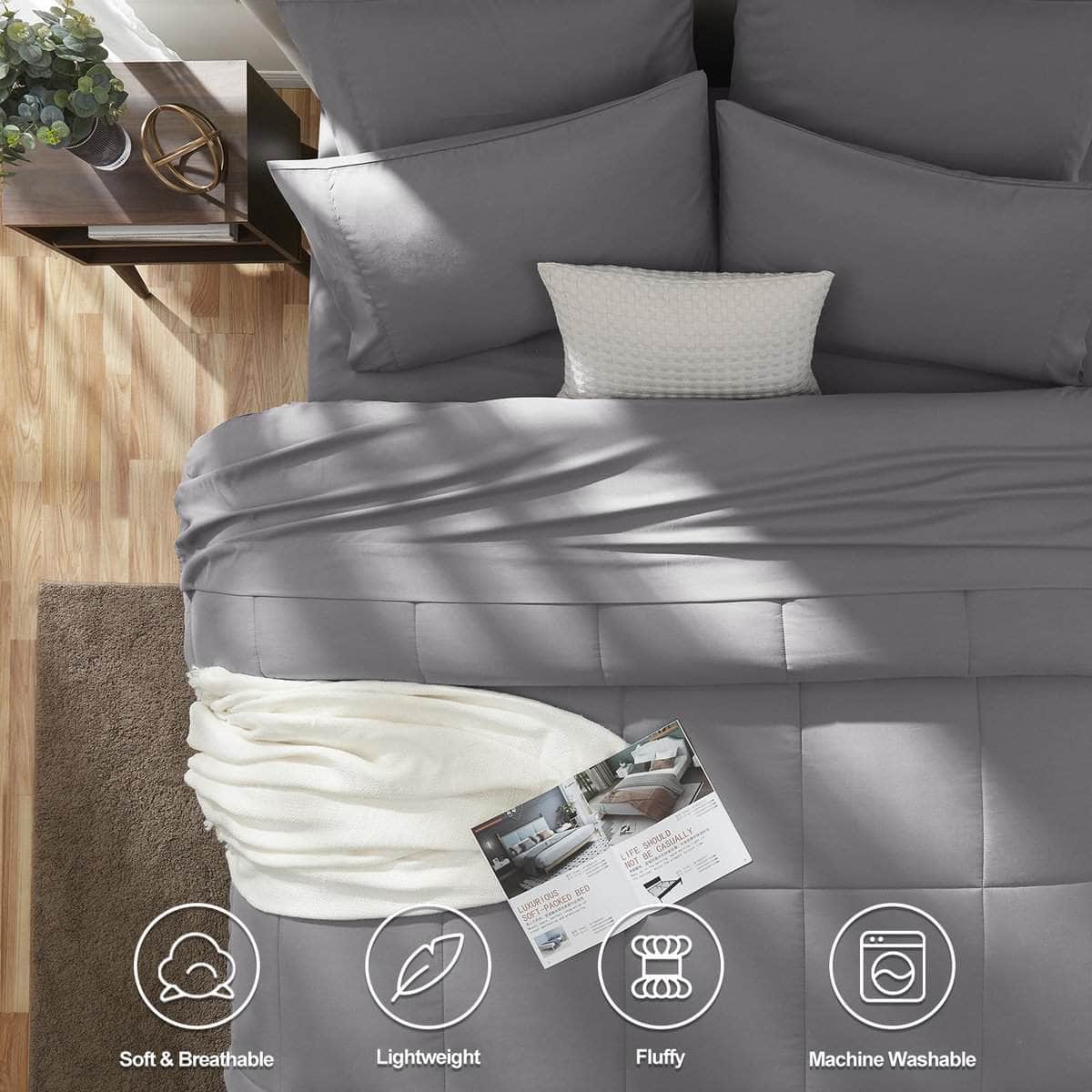 Juego de edredón gris para cama King CozyLux de 7 piezas, - Imagen 3