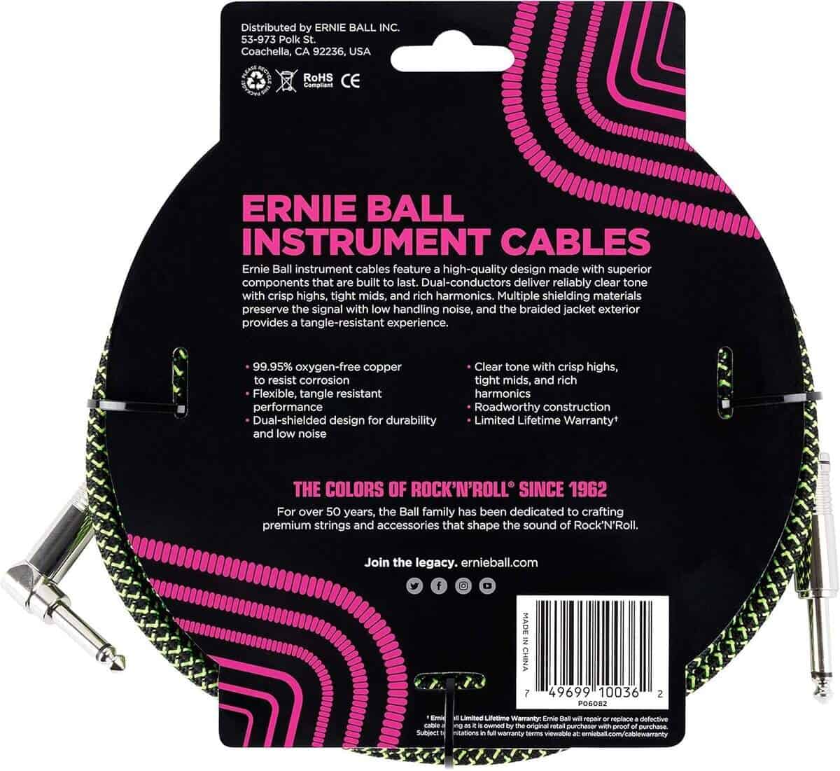Set de Cables de Instrumento Trenzados Ernie Ball -Neon Gree - Imagen 4