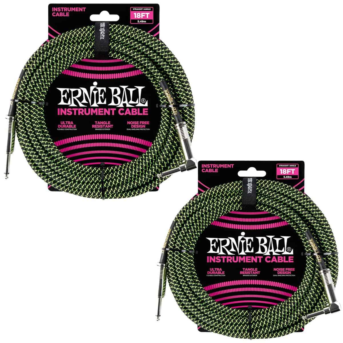 Set de Cables de Instrumento Trenzados Ernie Ball -Neon Gree