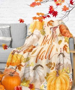 Manta de Otoño con Estampado de Calabazas para Decoración