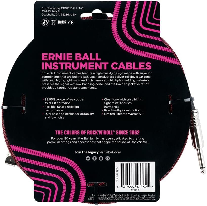 Set de cables de instrumento trenzado Ernie Ball -Rojo/Negro - Imagen 4