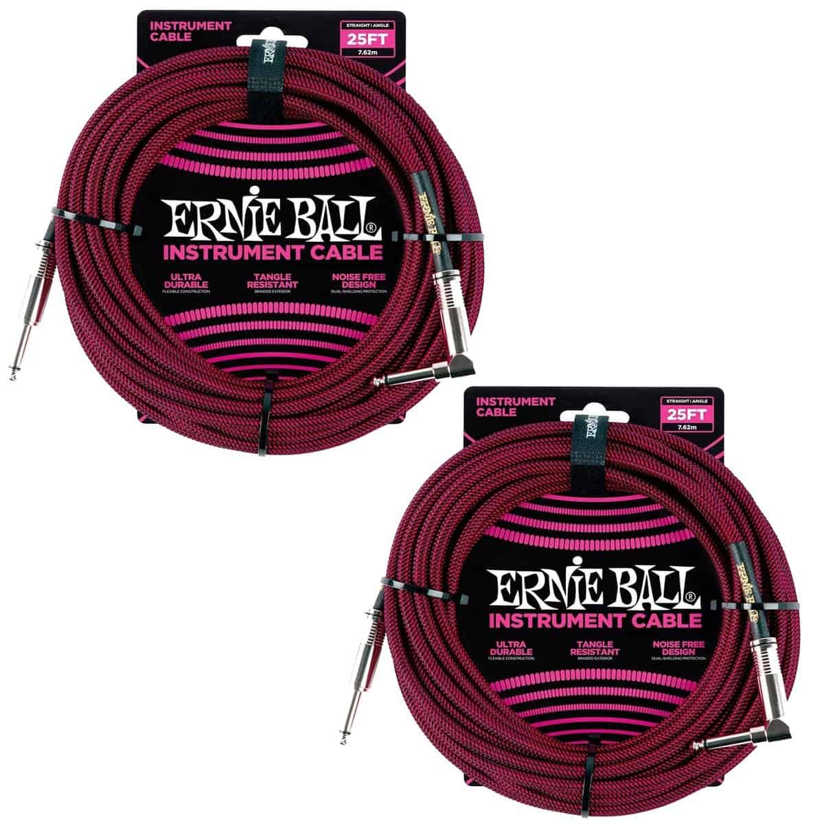 Set de cables de instrumento trenzado Ernie Ball -Rojo/Negro