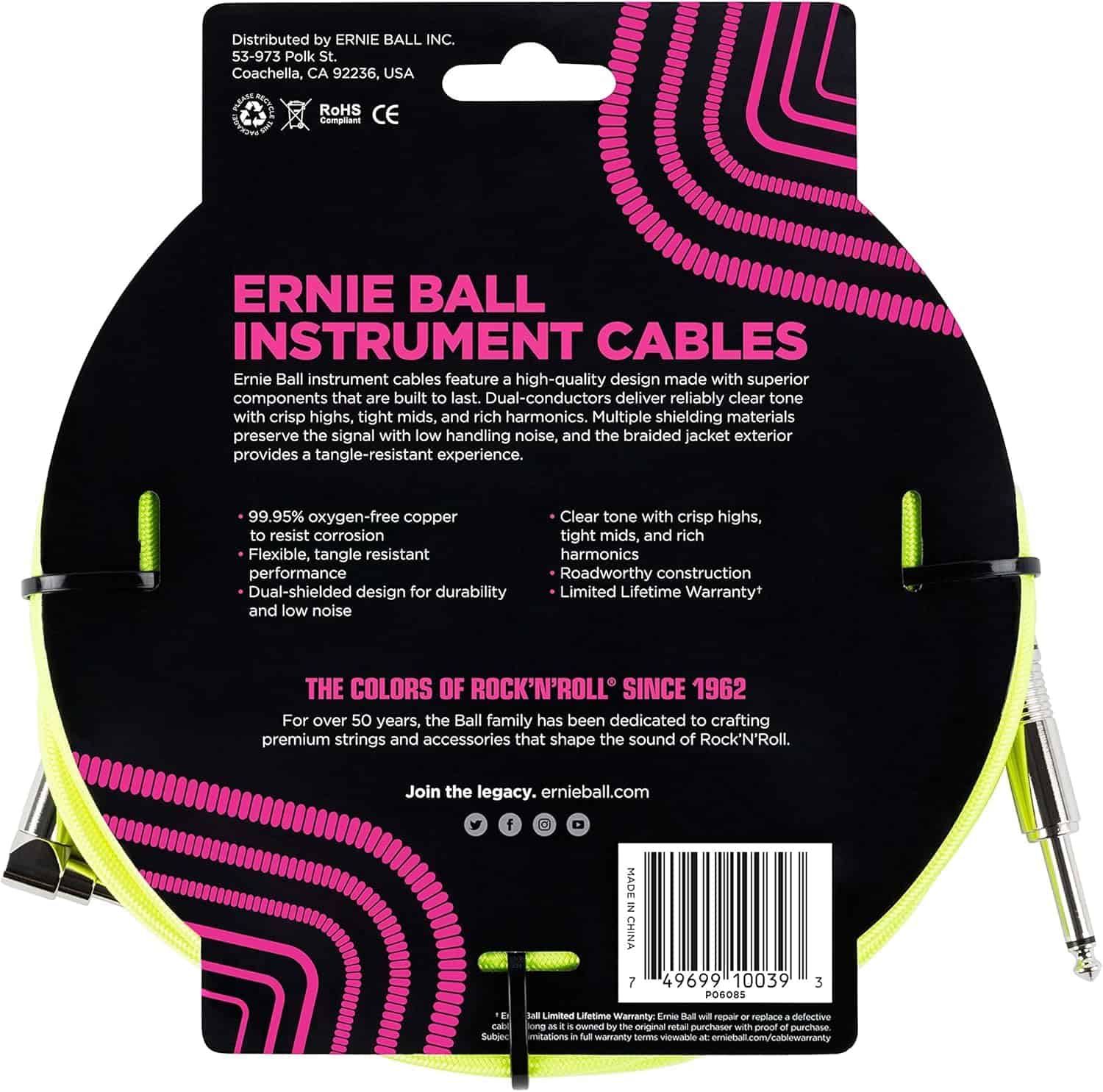 Set de Cables de Instrumento Trenzado Ernie Ball -Amarillo N - Imagen 4