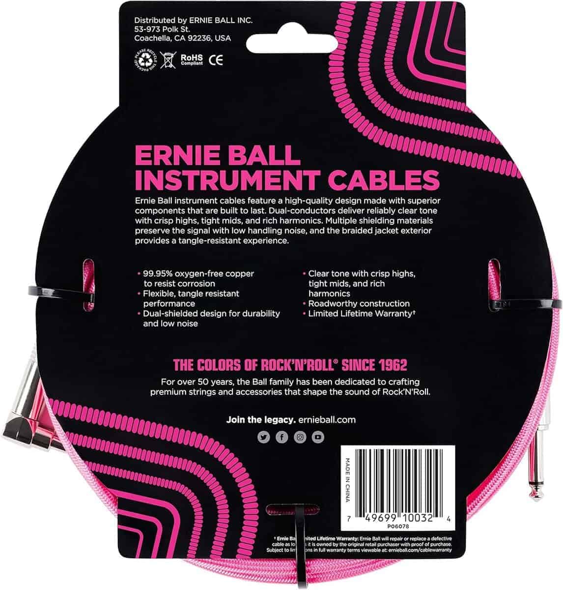 Set de Cables de Instrumento Trenzados Ernie Ball -Neon Pink - Imagen 4