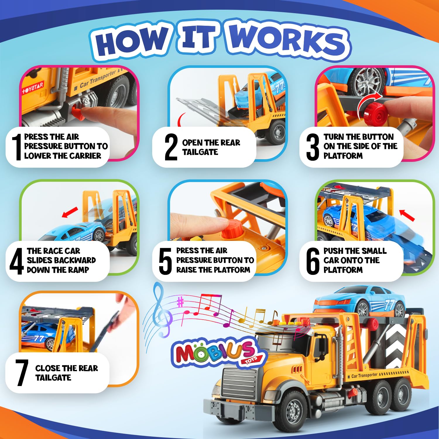 Juguete de Camión de Remolque con Coche de Carreras - - Imagen 3