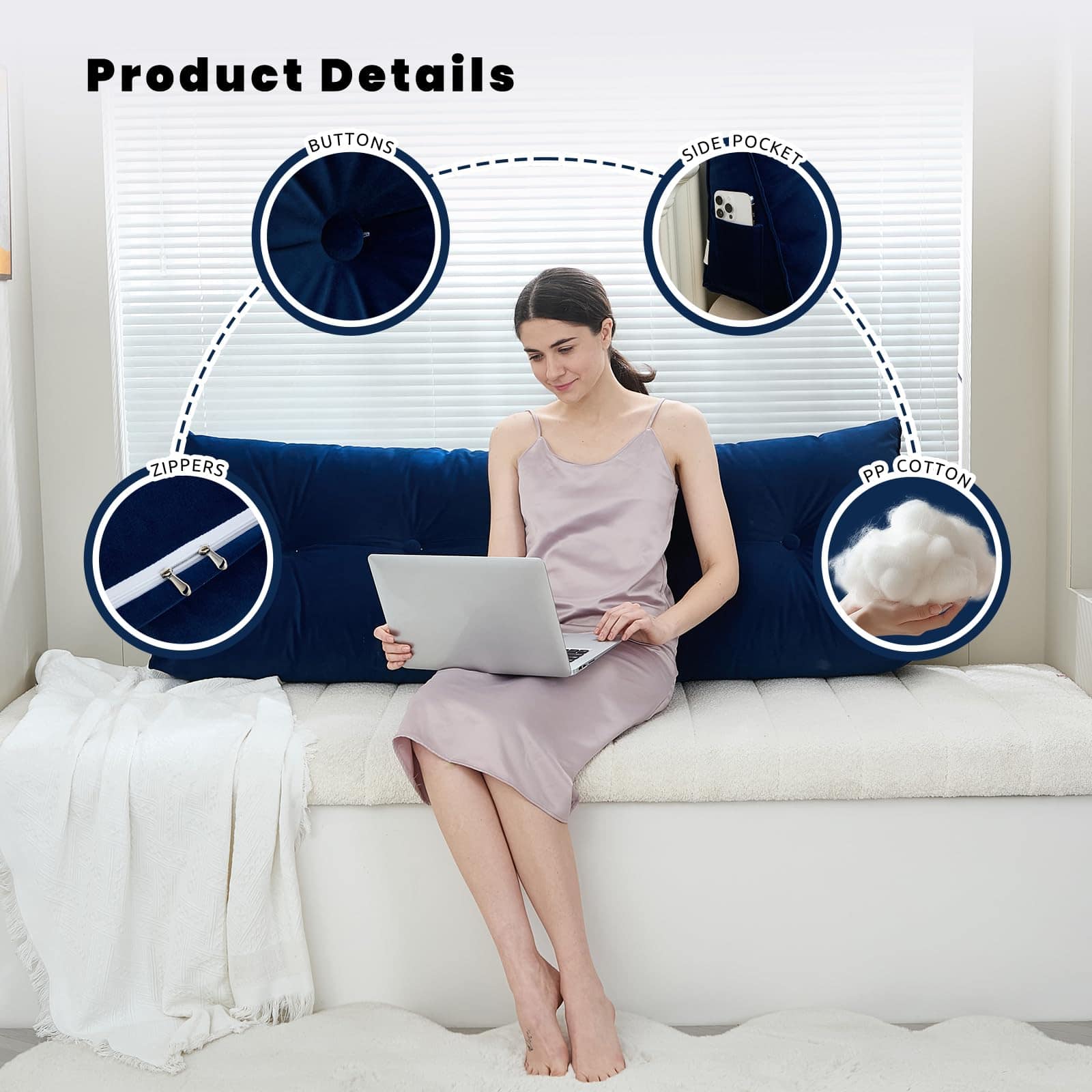 Cojín de Cabecera Zelladorra para Cama, -Azul Marino - Imagen 5