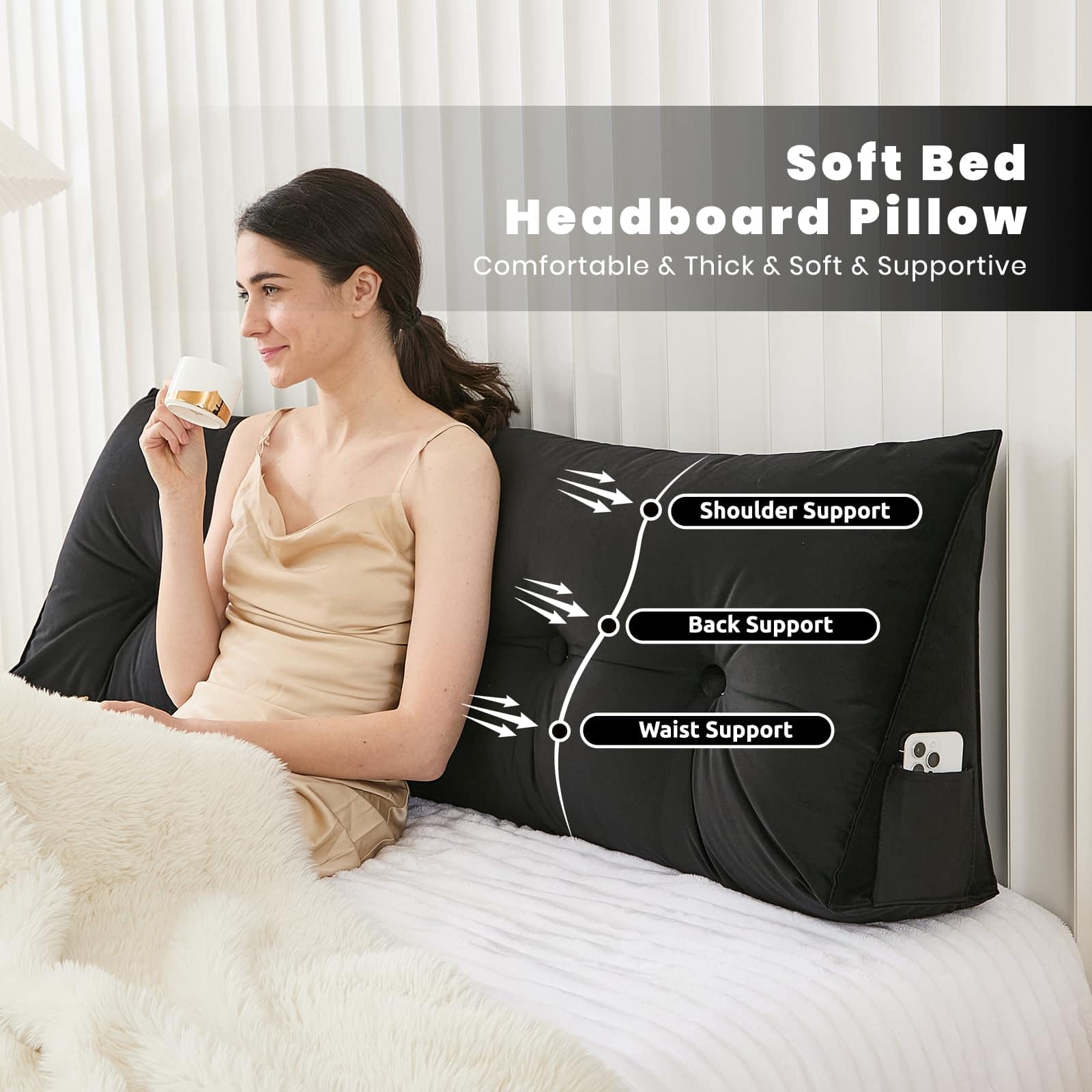 Cojín cabecero Zelladorra para cama, Cojín triangular de - Imagen 3