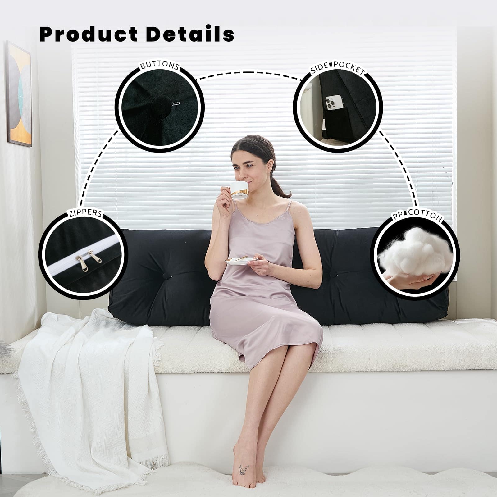 Cojín cabecero Zelladorra para cama, Cojín triangular de - Imagen 5