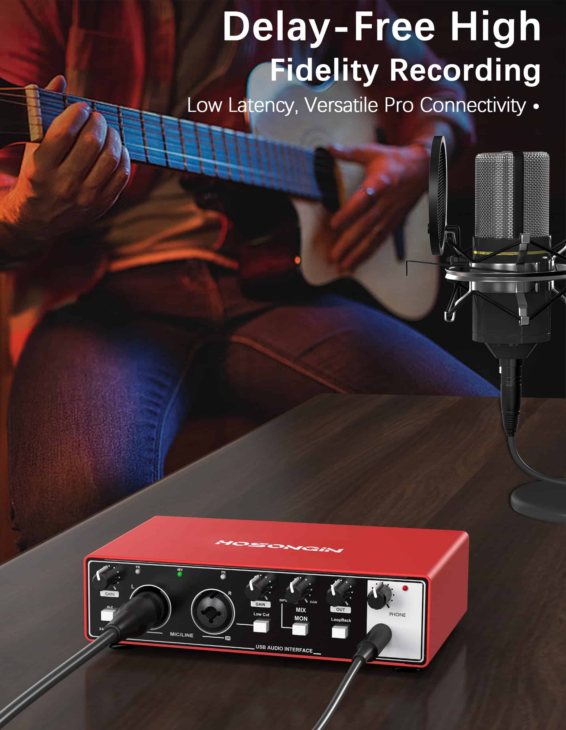 Interfaz de Audio USB HOSONGIN 2i2 para -Rojo - Imagen 4