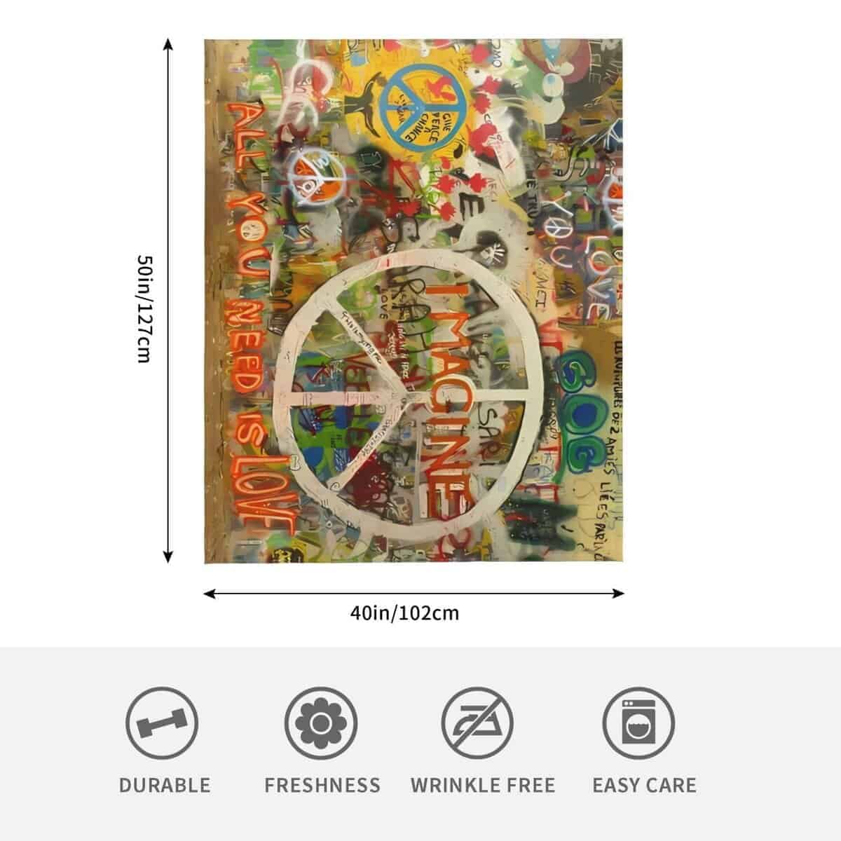 Manta de Felpa Rectangle Peace Sign Graffiti All You Need - Imagen 5