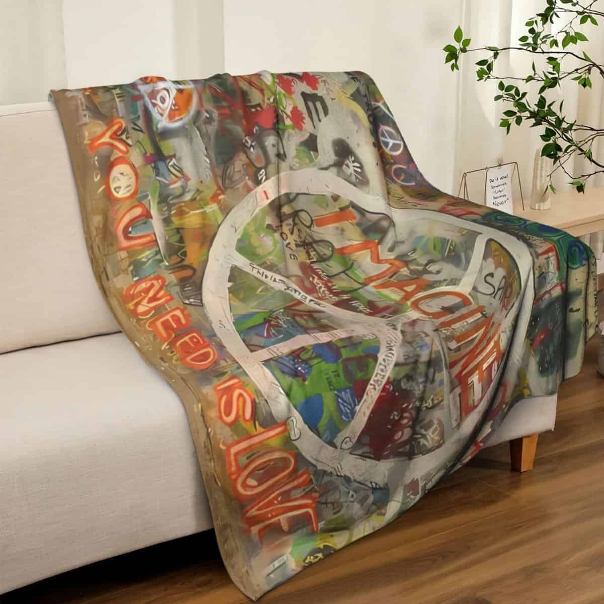 Manta de Felpa Rectangle Peace Sign Graffiti All You Need - Imagen 8