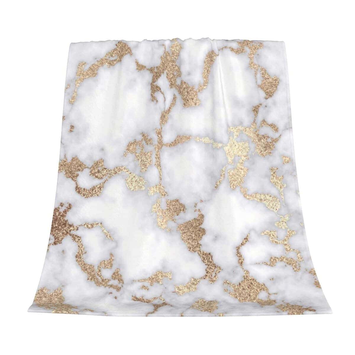 Manta de Lana de Felpa con Estampado de Mármol Blanco y