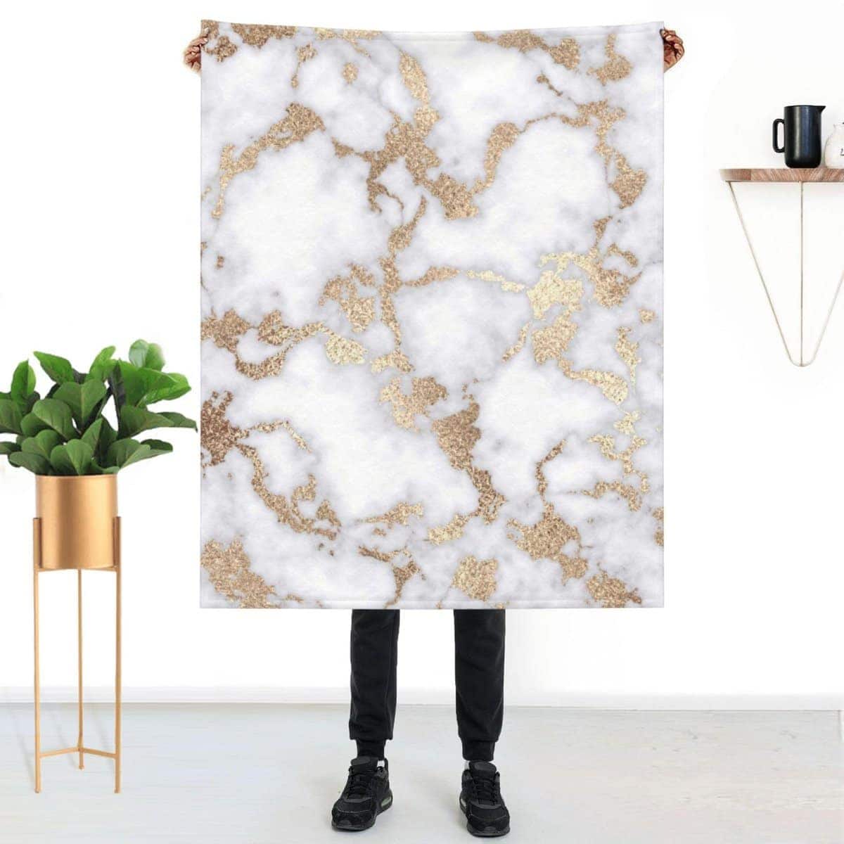 Manta de Lana de Felpa con Estampado de Mármol Blanco y - Imagen 9