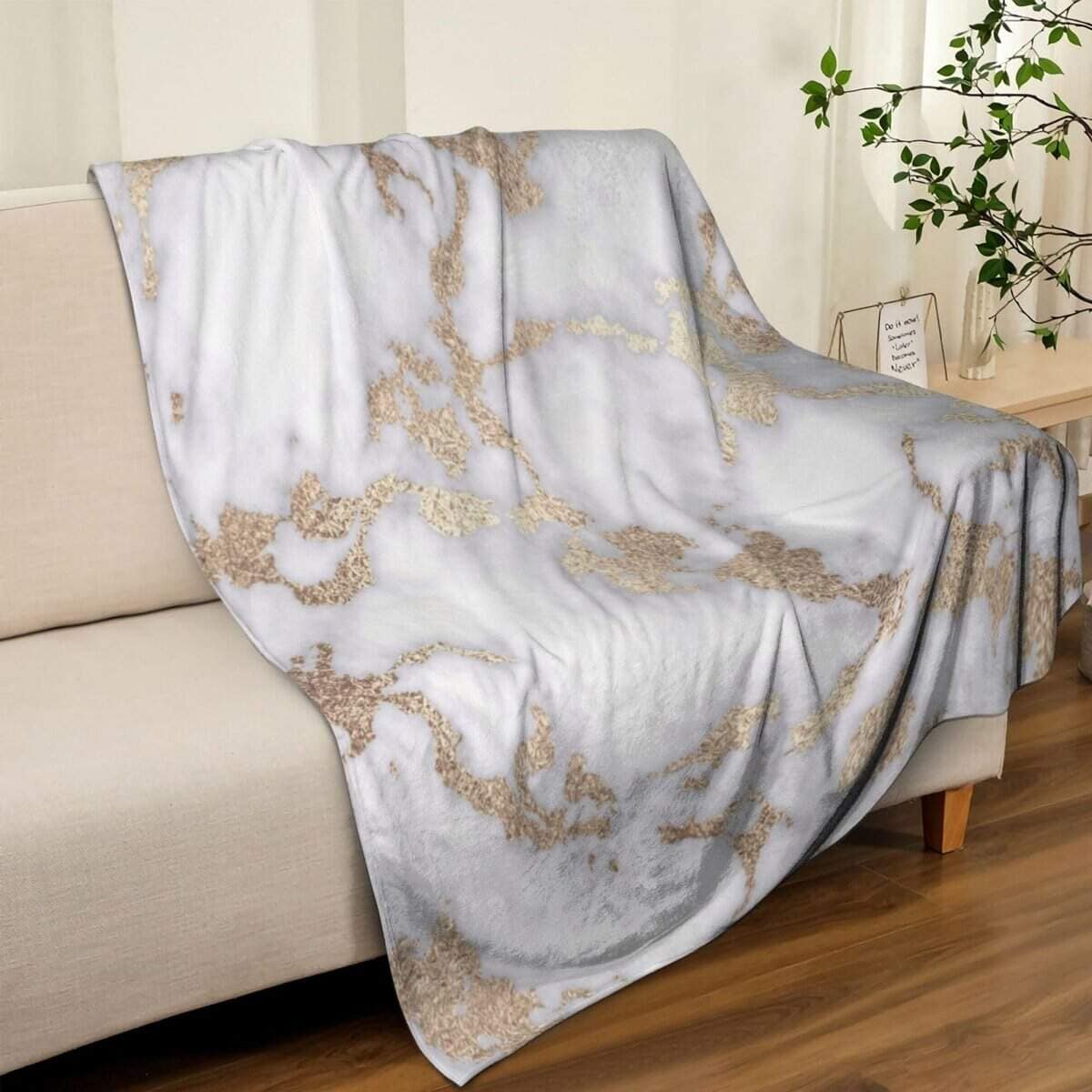 Manta de Lana de Felpa con Estampado de Mármol Blanco y - Imagen 8