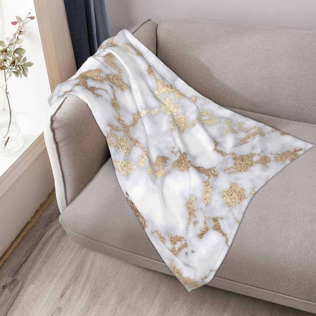 Manta de Lana de Felpa con Estampado de Mármol Blanco y - Imagen 10