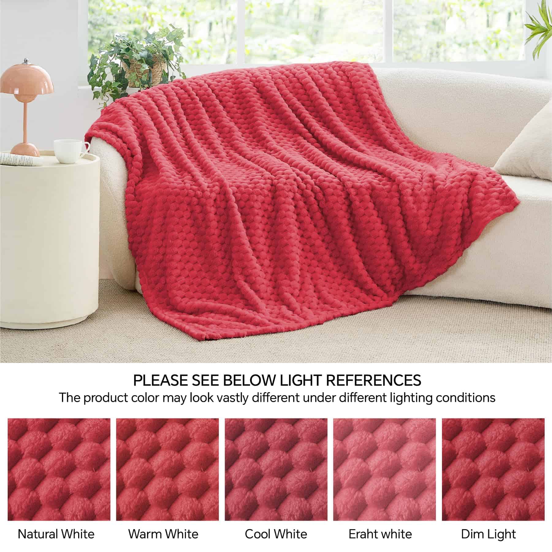 Manta de Lana Polar BEDELITE para Sofá y Cama - Manta Roja - Imagen 7