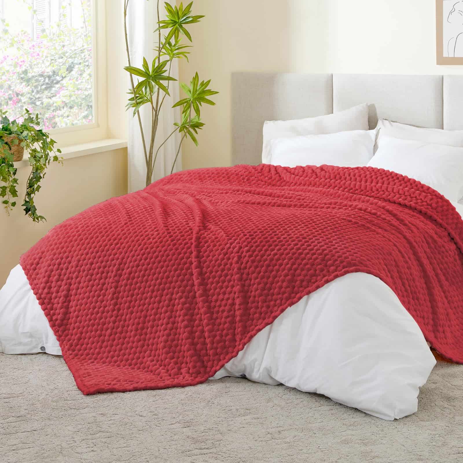 Manta de Lana Polar BEDELITE para Sofá y Cama - Manta Roja - Imagen 5