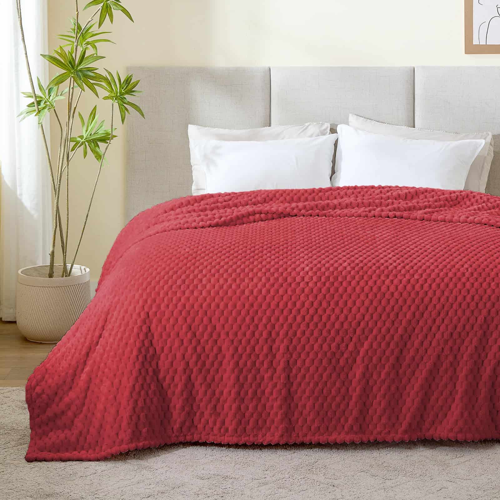 Manta de Lana Polar BEDELITE para Sofá y Cama - Manta Roja