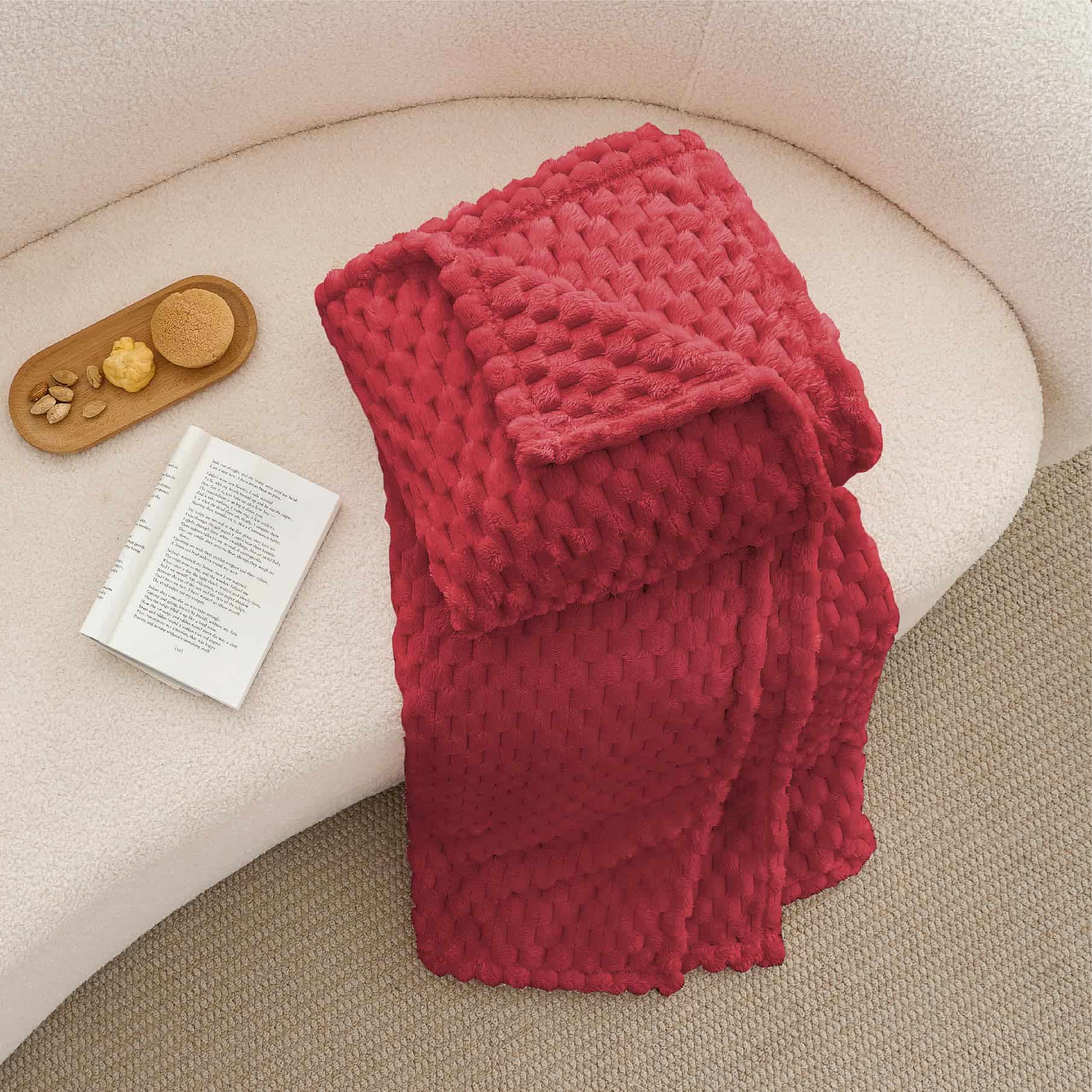 Manta de Lana Polar BEDELITE para Sofá y Cama - Manta Roja - Imagen 6