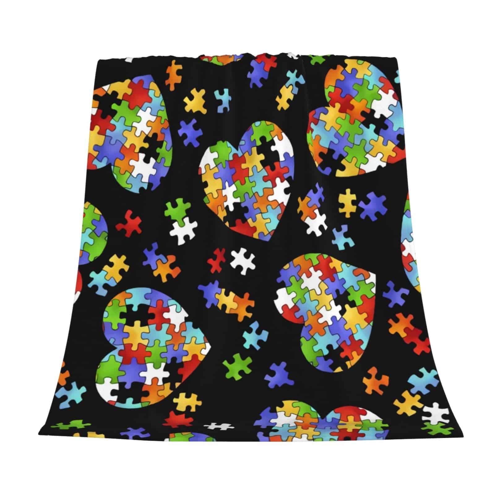 Manta de Felpa con Corazón de Rompecabezas de Conciencia