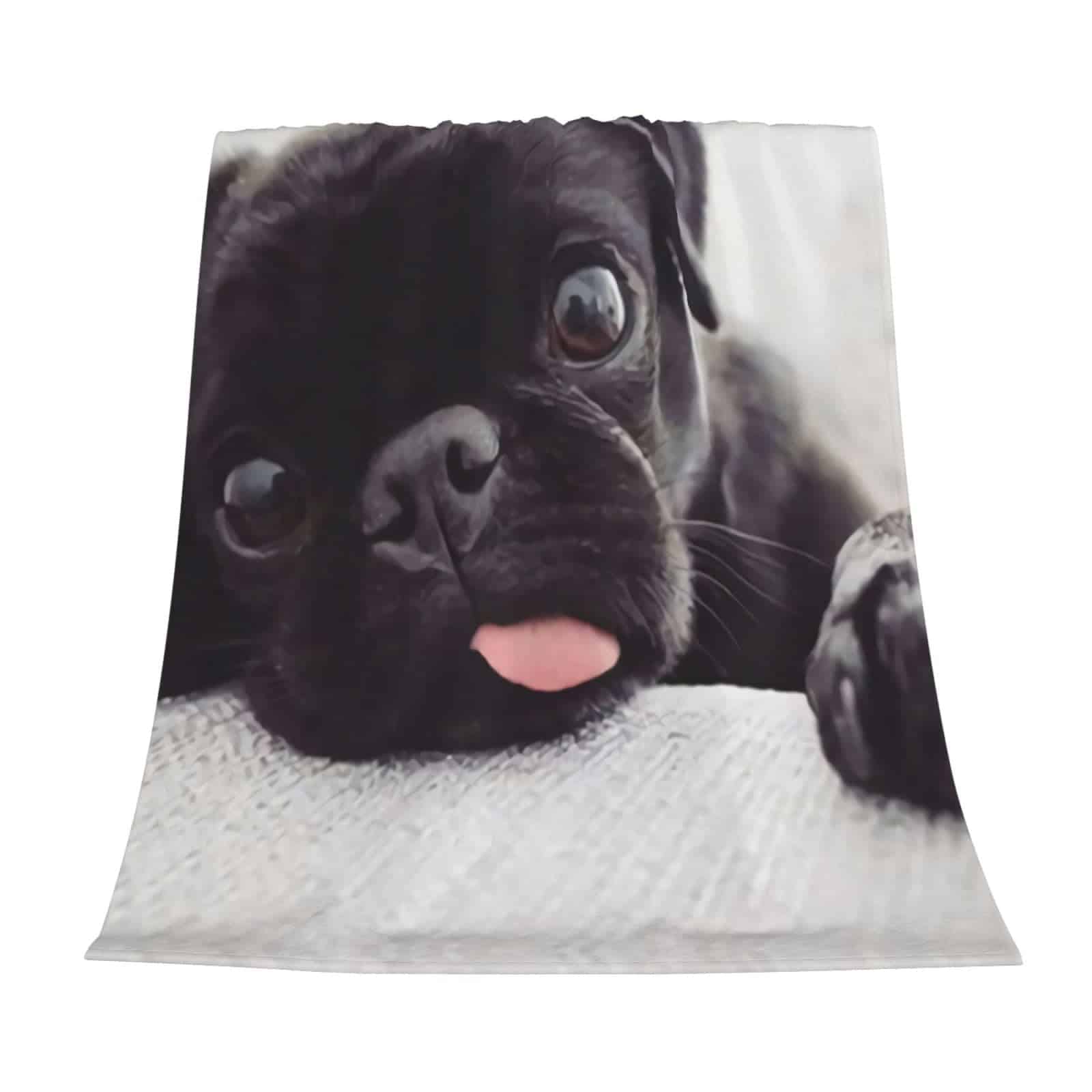 Manta de Franela de Pug Negro Divertido para Sofá Silla