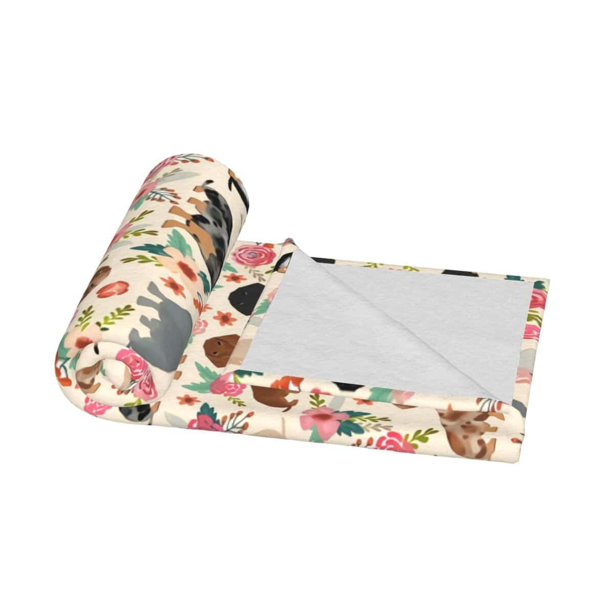 Manta de Lana de Perritos Salchicha con Estampado de Flores - Imagen 4