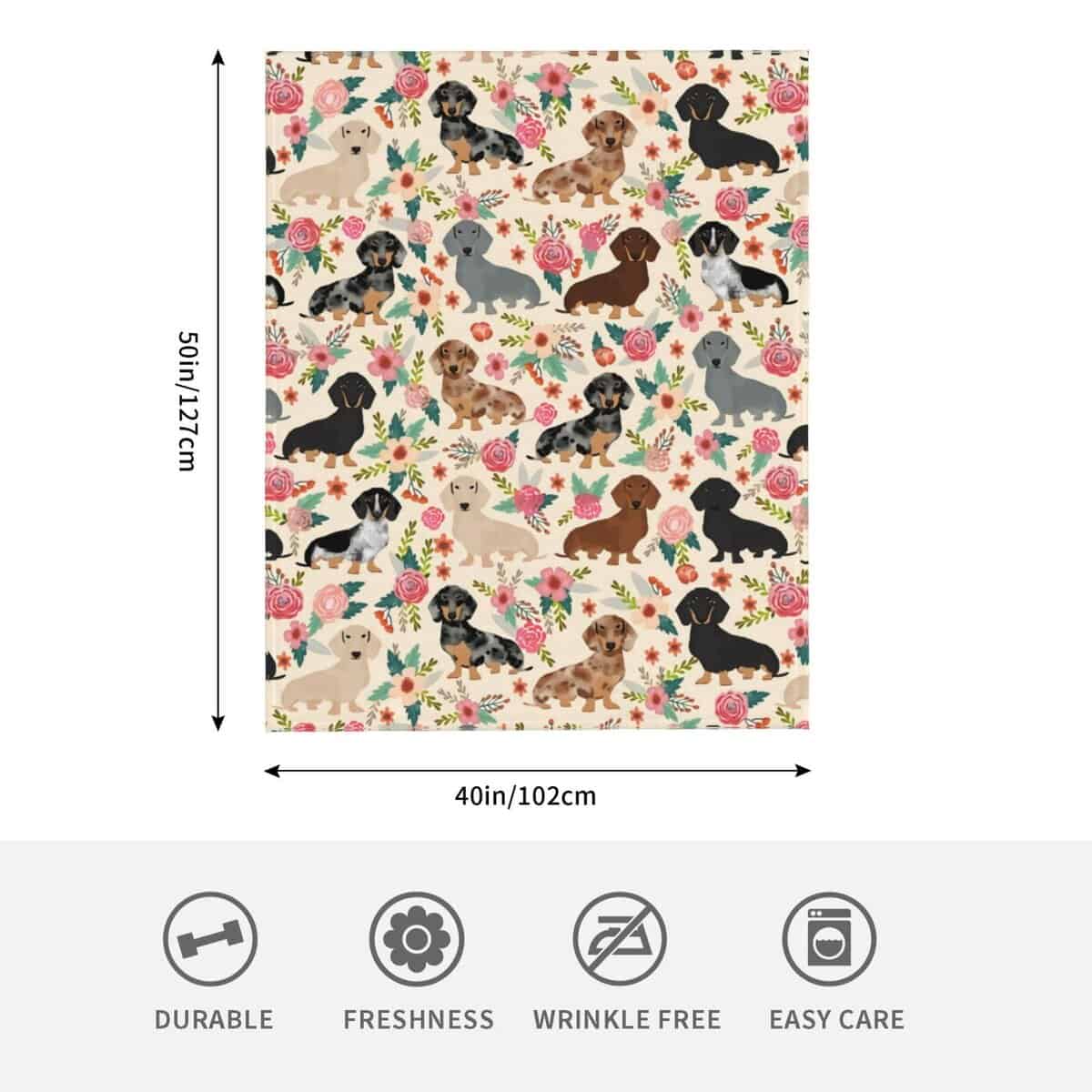 Manta de Lana de Perritos Salchicha con Estampado de Flores - Imagen 5