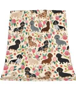 Manta de Lana de Perritos Salchicha con Estampado de Flores
