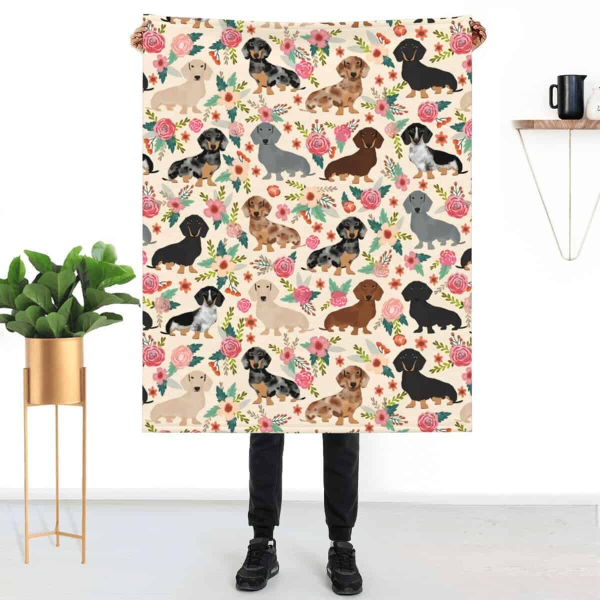 Manta de Lana de Perritos Salchicha con Estampado de Flores - Imagen 9