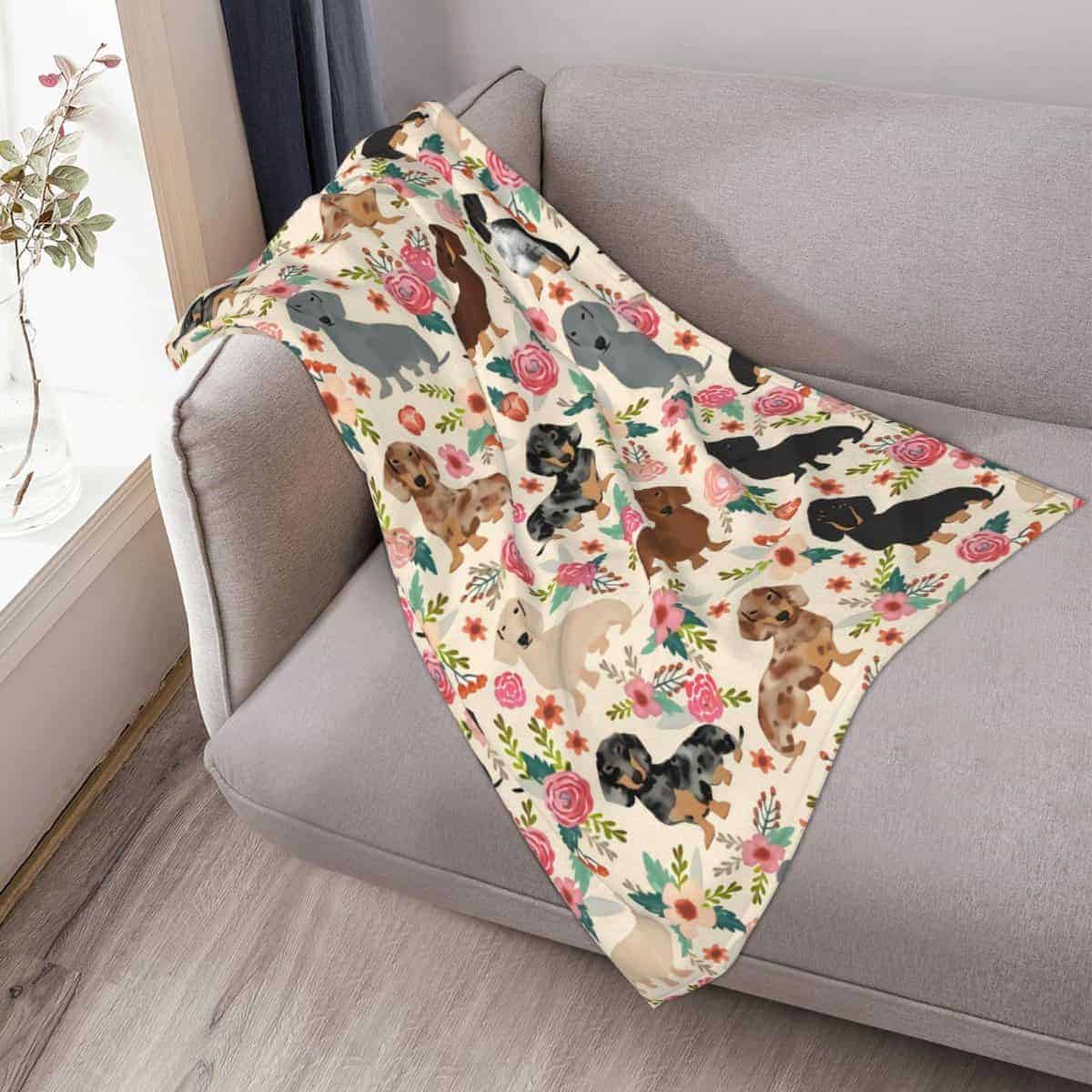 Manta de Lana de Perritos Salchicha con Estampado de Flores - Imagen 10