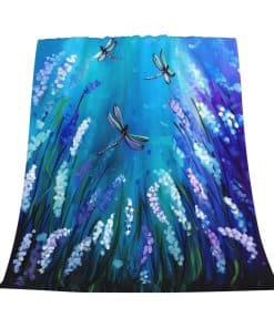 Manta de Microfibra de Felpa con Flores Púrpuras y Libélula