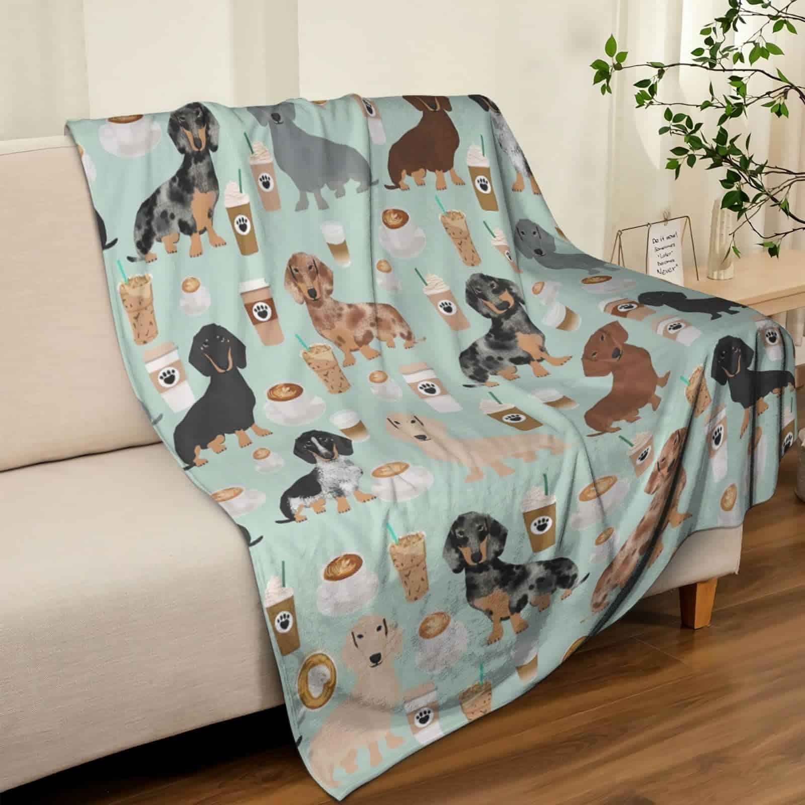 Manta de lana polar con estampado de perros salchichas de - Imagen 8