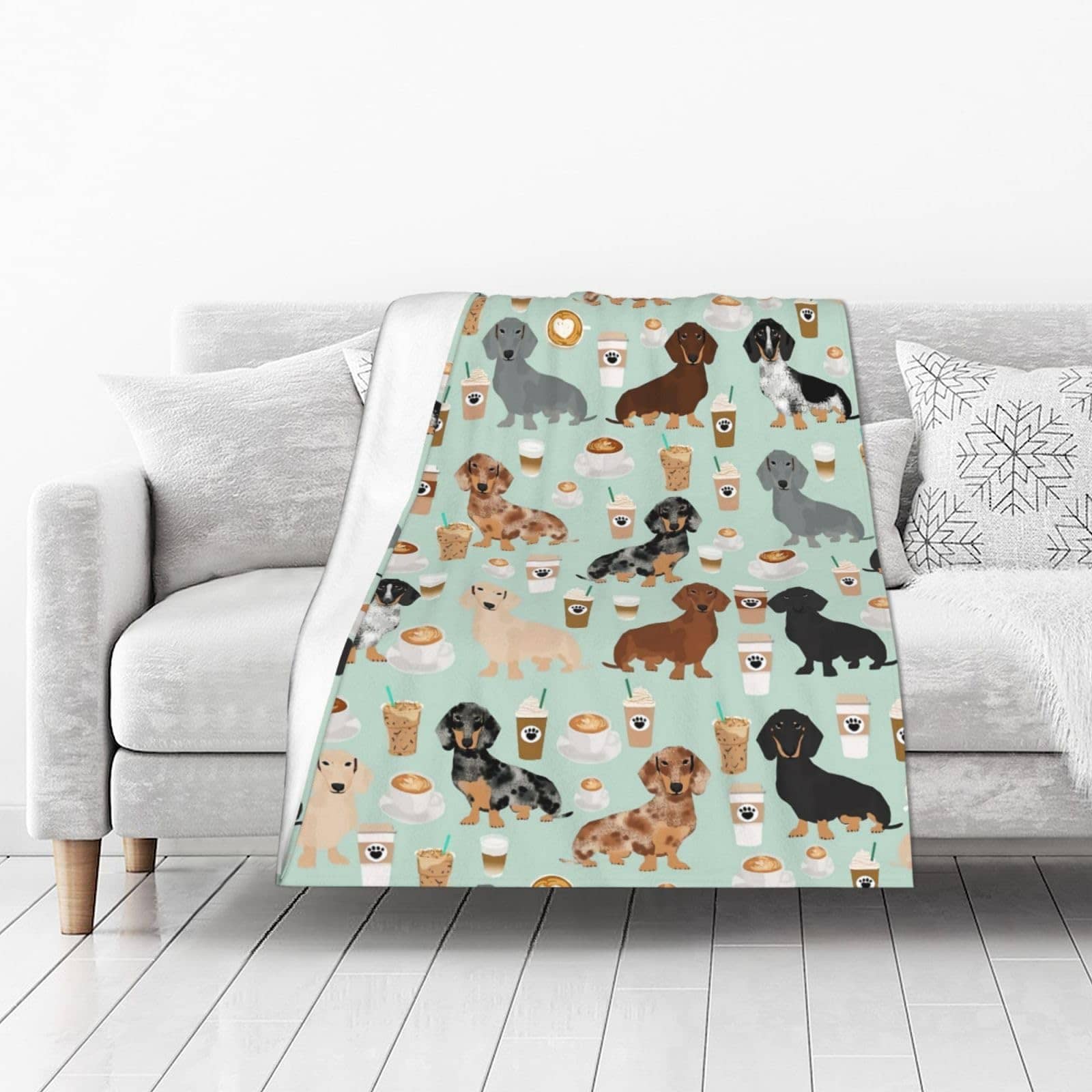 Manta de lana polar con estampado de perros salchichas de - Imagen 3