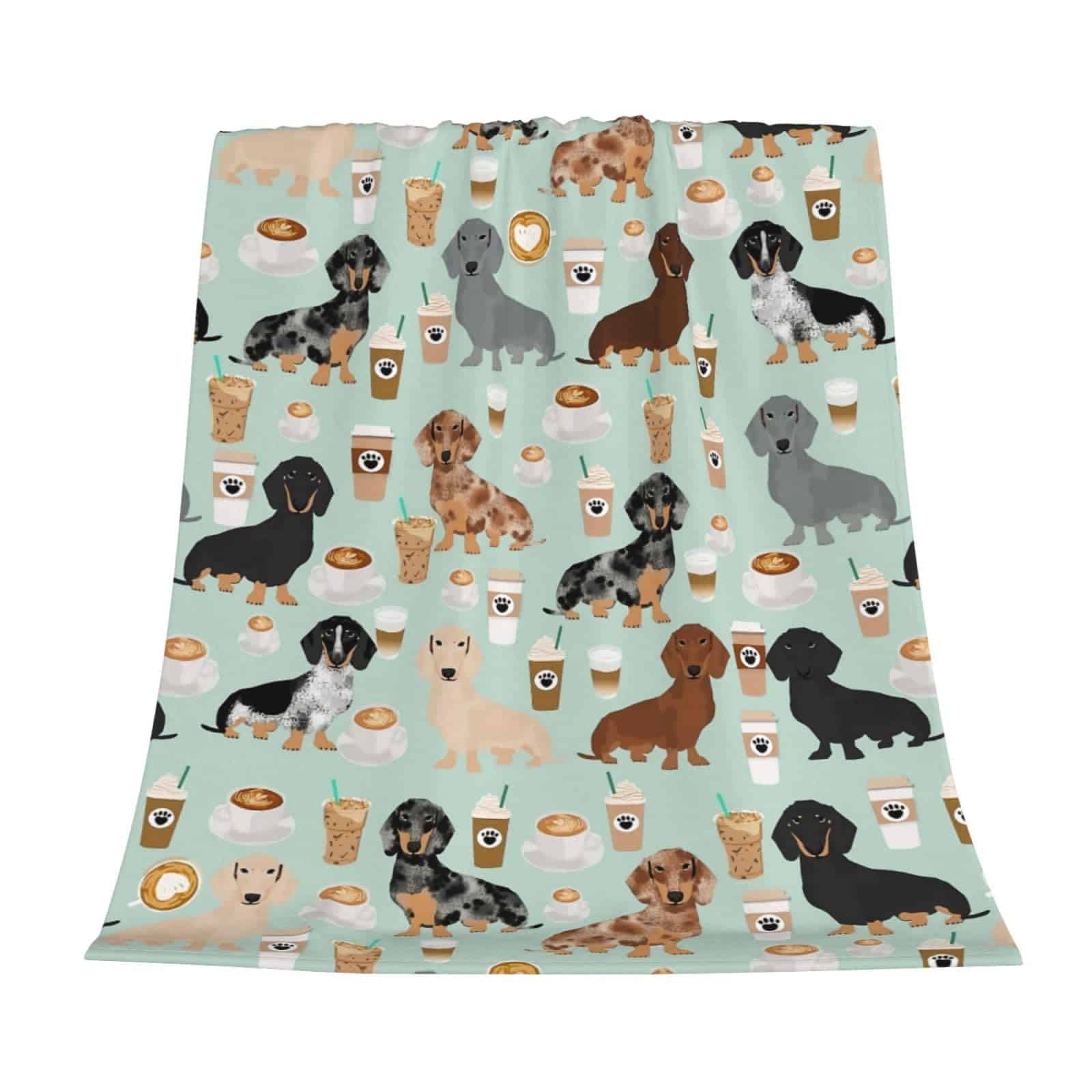 Manta de lana polar con estampado de perros salchichas de