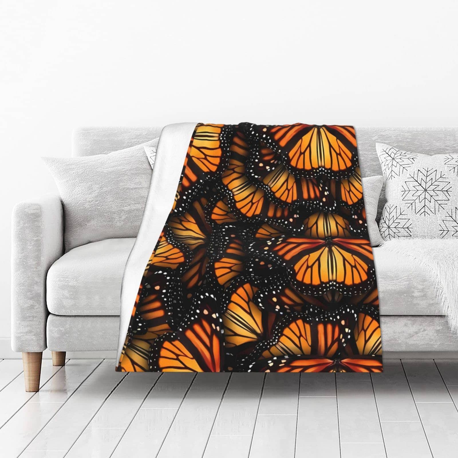 Manta de franela con mariposas monarca naranjas para sofá - Imagen 3