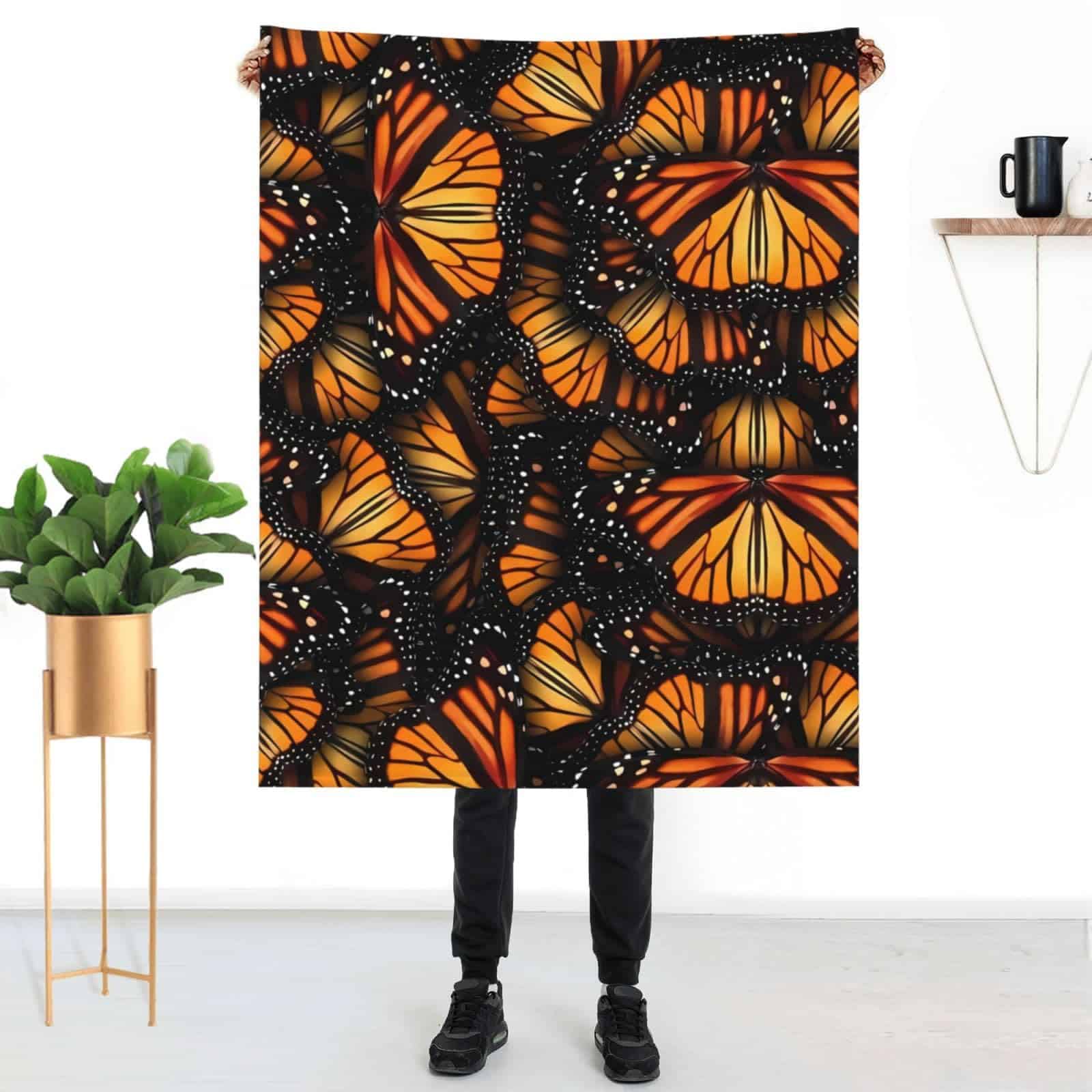 Manta de franela con mariposas monarca naranjas para sofá - Imagen 9