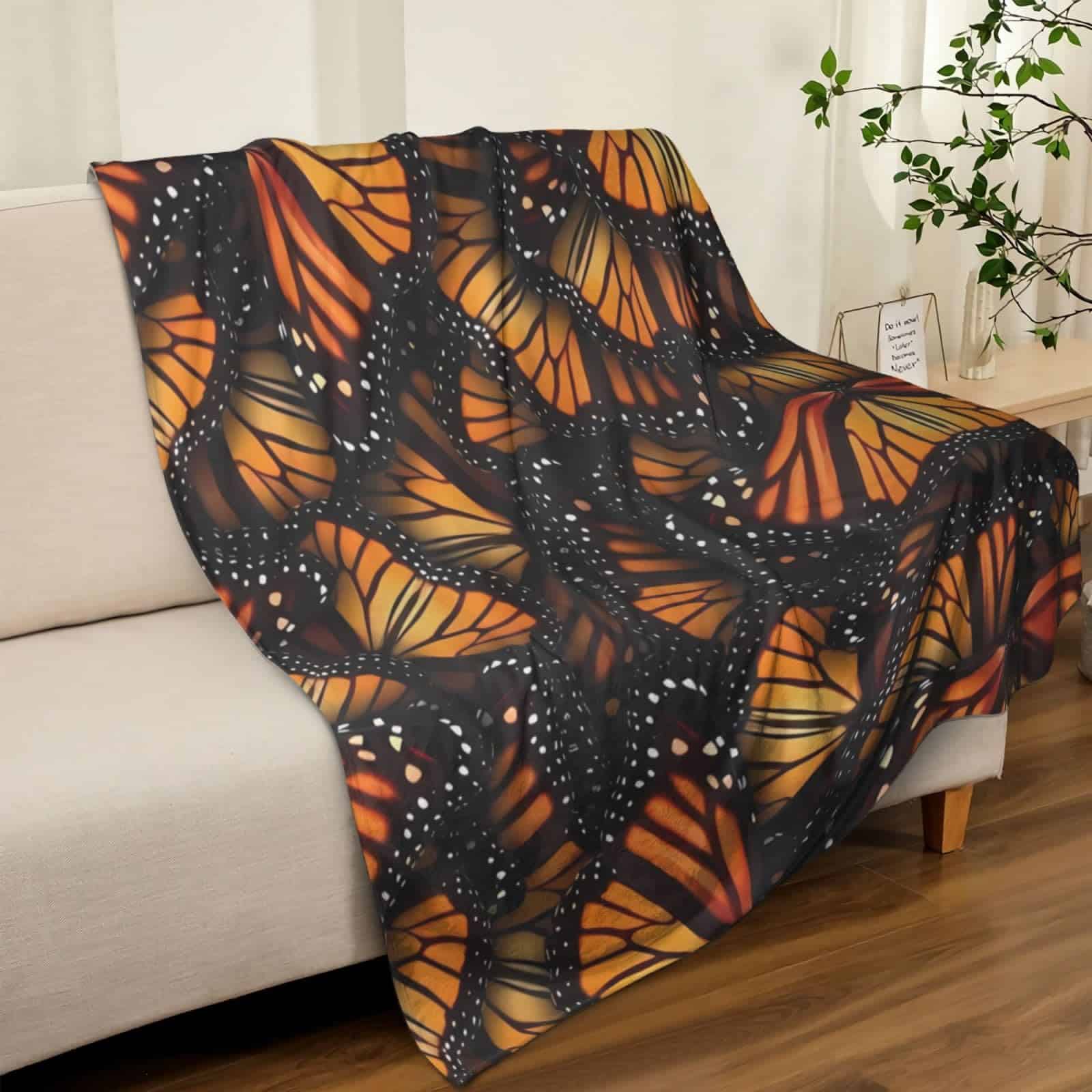 Manta de franela con mariposas monarca naranjas para sofá - Imagen 8