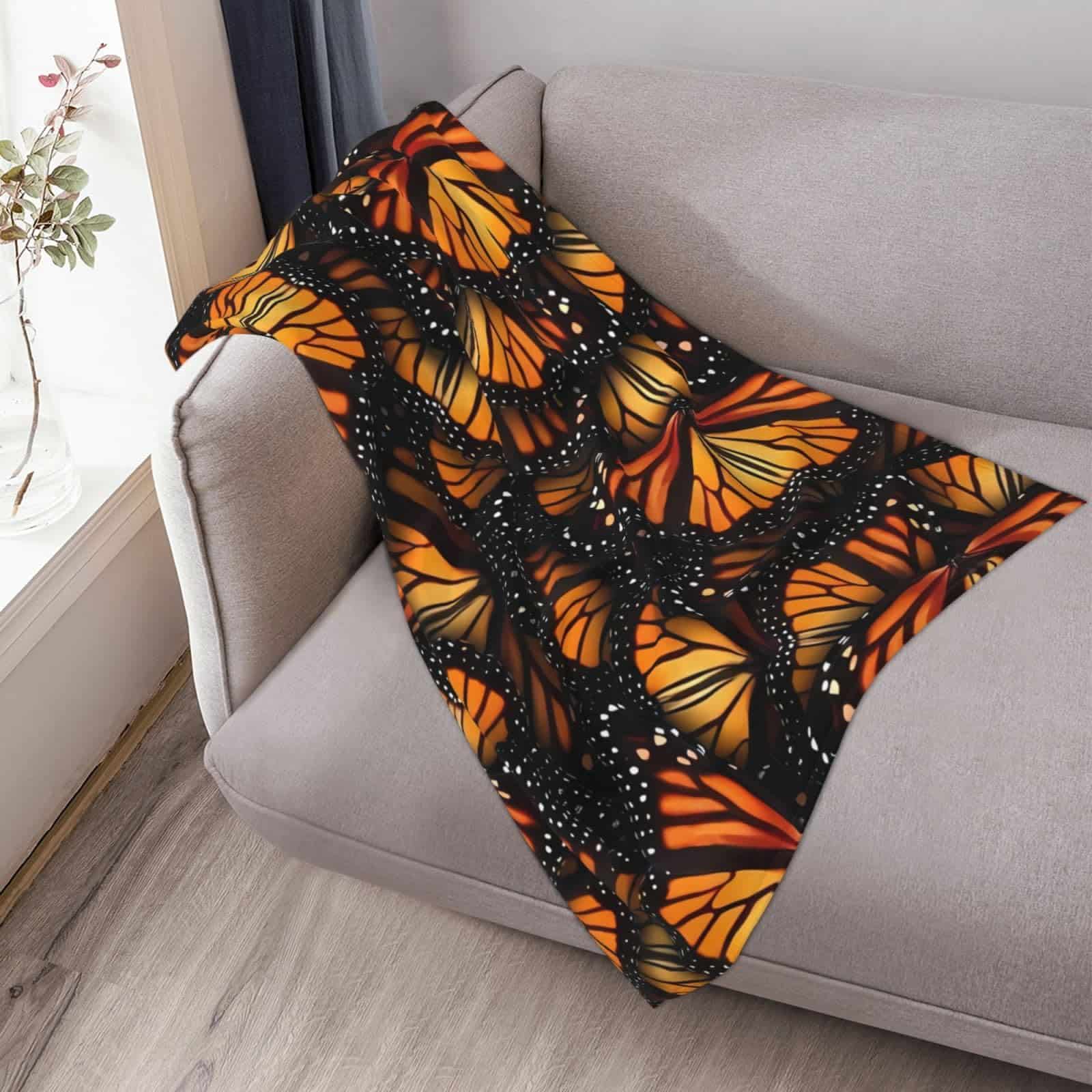 Manta de franela con mariposas monarca naranjas para sofá - Imagen 10