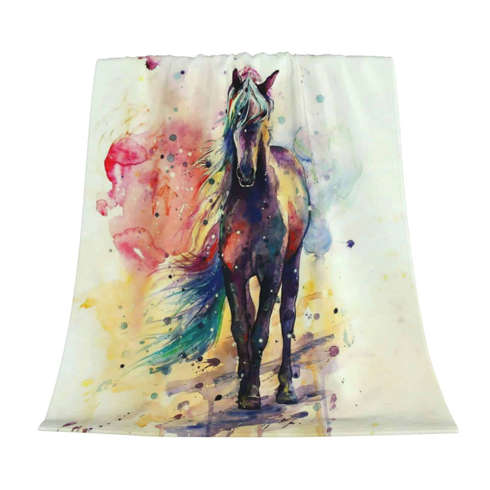 Manta de lana de forro polar con estampado de caballo