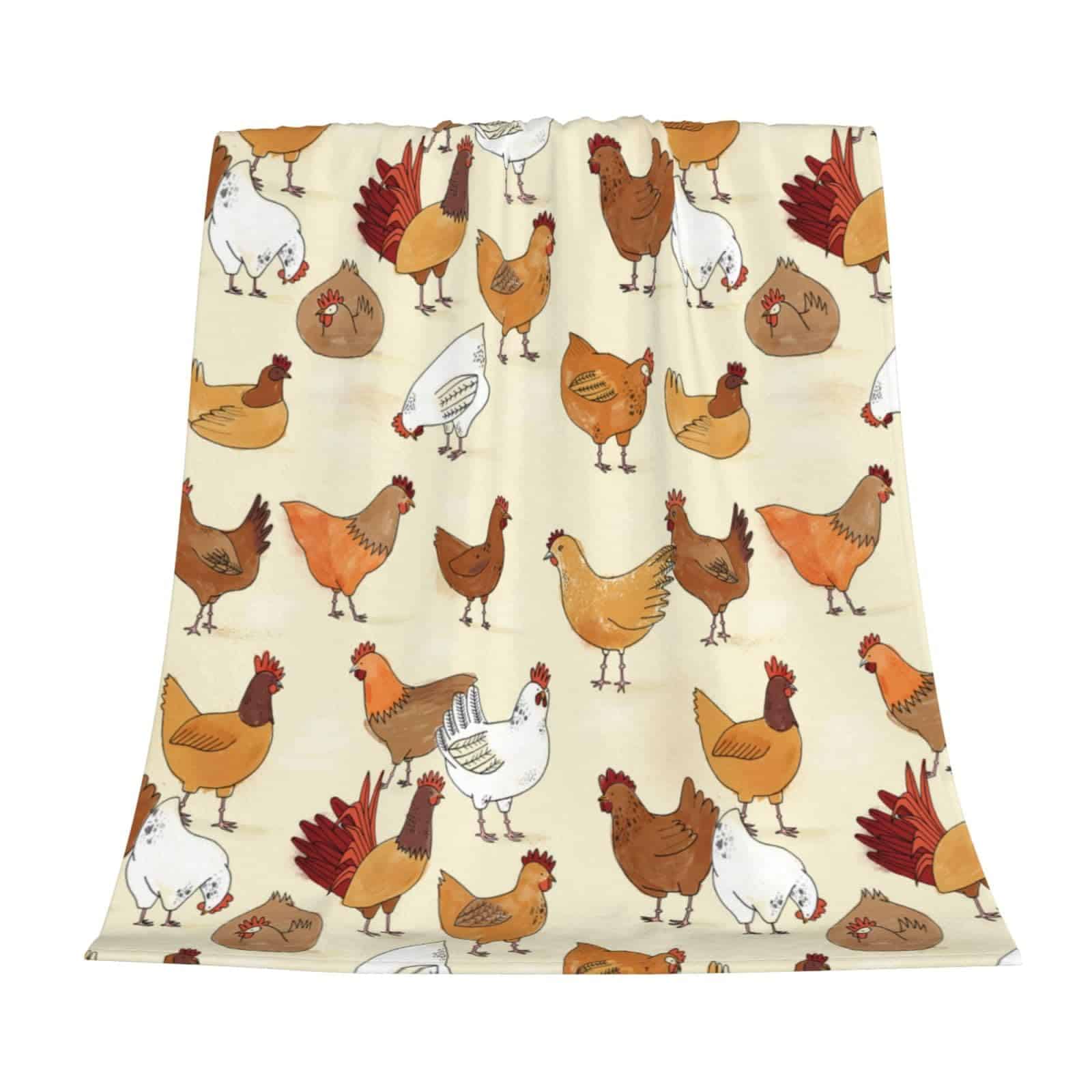 Manta de Franela con Estampado de una Bandada de Gallinas