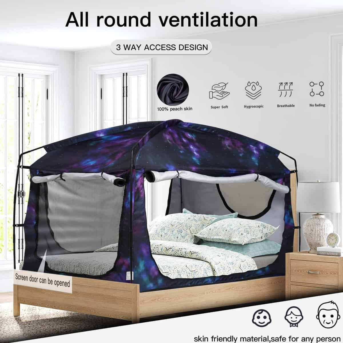 Carpa de Cama Portátil para Dormir con Privacidad, Cortina - Imagen 3