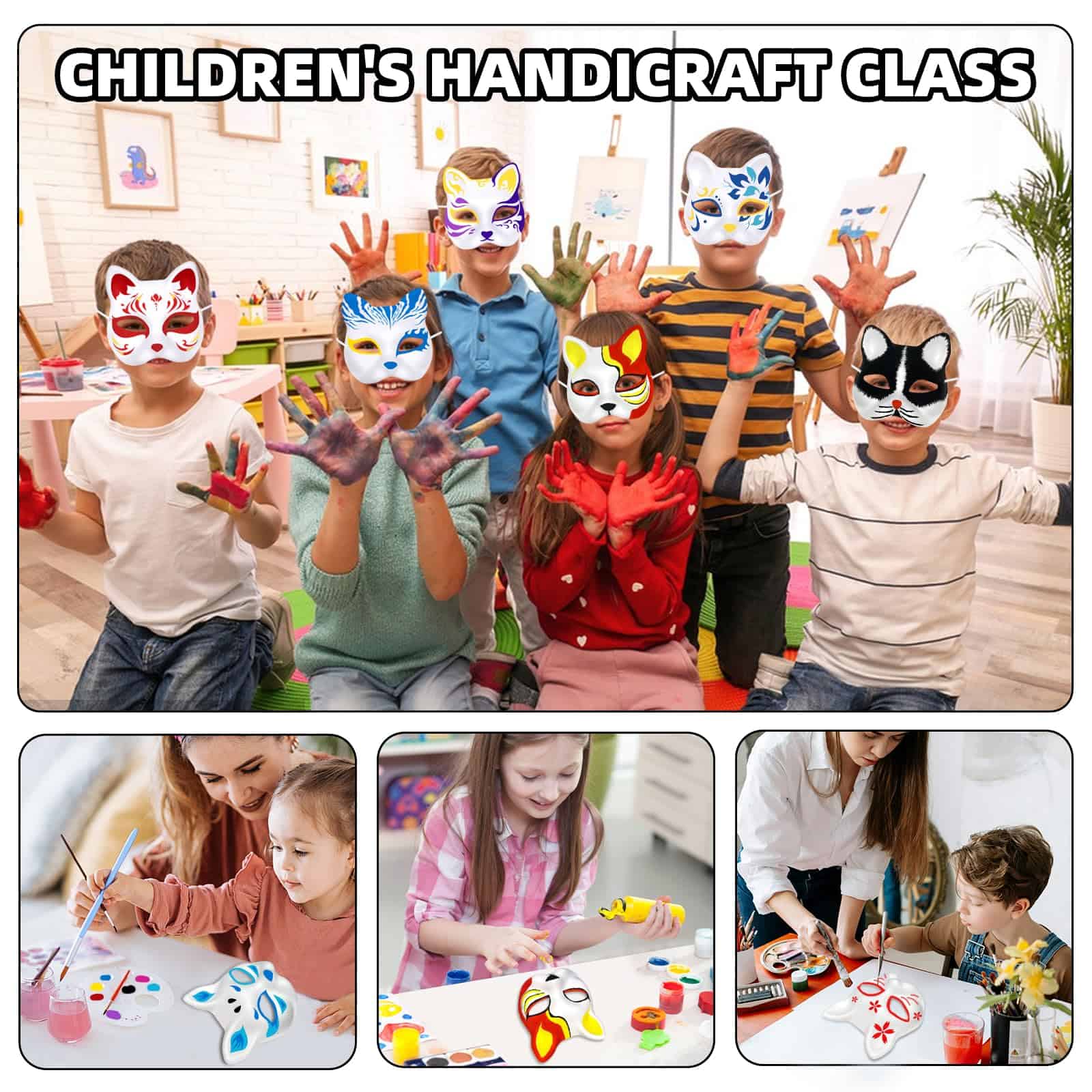 80 Piezas de Máscaras de Gato Blancas para Pintar en Animal - Imagen 8